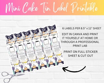 Mini Cake Tin  label printable, Canva Printable ,  Kawaii theme , Editable Template, Dessert label, Packing label, Dessert Sticker label