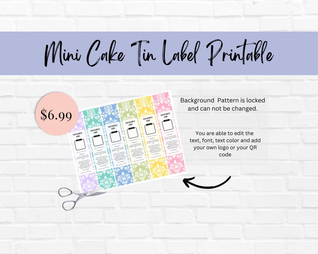 Damask, Mini Cake Tin Label, Customizable Template, Printable Cake Tin ...