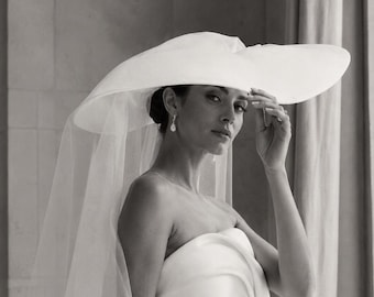 Velo da sposa lungo in tulle, cappello a tesa larga a singolo strato, ideale per addio al nubilato, fuga romantica in tribunale, per la futura sposa, copricapo minimalista per servizi fotografici.
