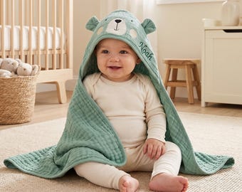 Gepersonaliseerde badcape met naam, babycadeau, geboortecadeau, babyhanddoek, handdoek met capuchon, babycadeaus, babyhanddoek