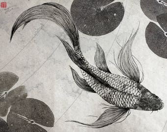 FLYING OCTOPUS gyotaku giclee print traditional Japanese | Etsy