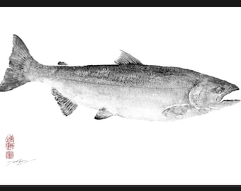 Gyotaku de salmón real Chinook: arte tradicional japonés de pescado de Dwight Hwang