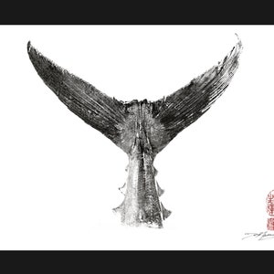 Tail of Bluefin Tuna Gyotaku B&W print - traditional Japanese fish art by Dwight Hwang