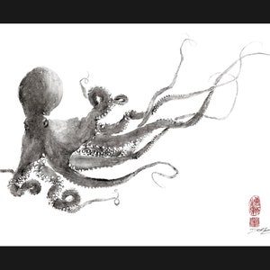 Octopus - Magical Flying Carpet - gyotaku giclee print - traditional Japanese fish art by Dwight Hwang