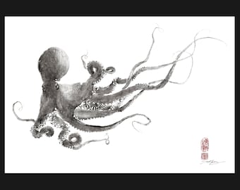 Octopus - Magical Flying Carpet - gyotaku giclee print - traditional Japanese fish art by Dwight Hwang