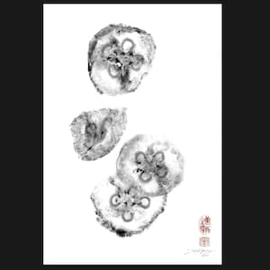 Moon Jellyfish WHITE - GYOTAKU print - traditional Japanese fish art by Dwight Hwang 13x19