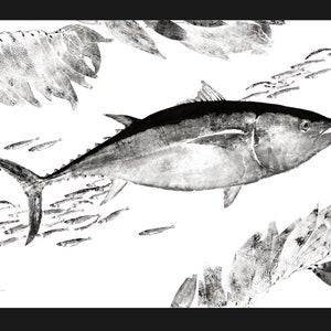 BLUEFIN TUNA with Kelp & Anchovies (Hon Maguro) - GYOTAKU print - traditional Japanese fish art by Dwight Hwang