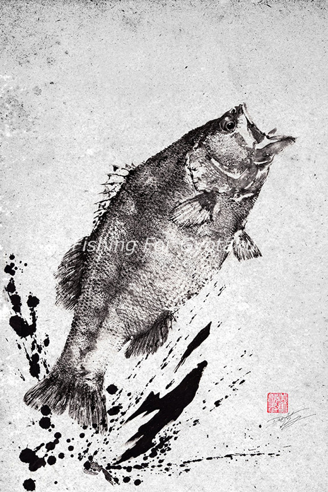 Leaping LARGEMOUTH BASS Gyotaku Print Traditional Japanese Etsy