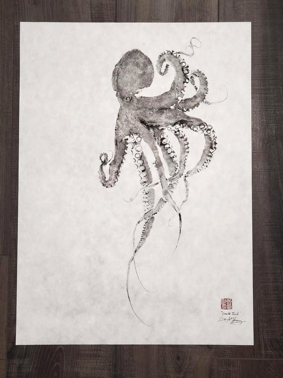 タコ「優しいタッチ」 - 魚拓複製版画 - ドワイト・ファンによる日本の