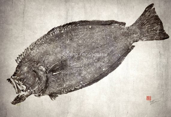 Flounder (hirame) Halibut - GYOTAKU Print - Traditional