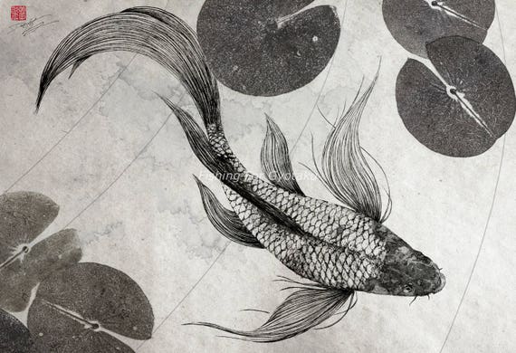 Einzelne Japanische Schmetterling Koi Gyotaku Giclee Druck Etsy