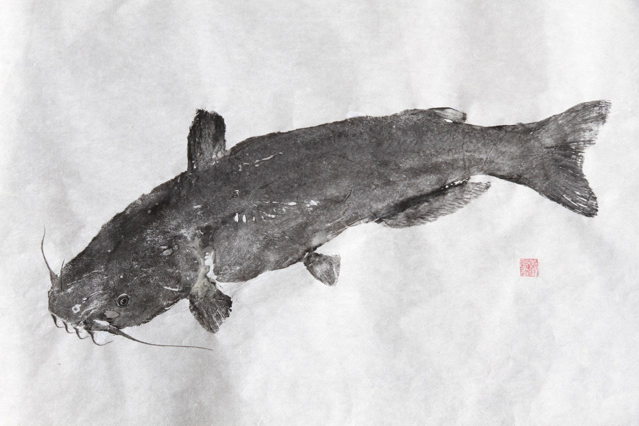 CATFISH Namazu Original Gyotaku traditional Japanese fish Etsy