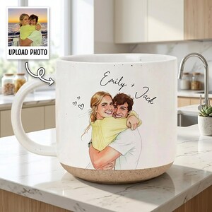 Custom Photo Pottery Mug Personalized Watercolor Picture Coffee Cup Anniversary Family Gifts Unique Memory Coffee Mug Christmas Gift For Her