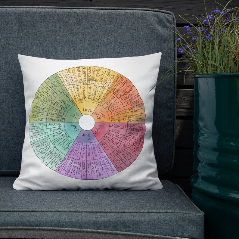 Feelings Wheel Premium Pillow Social Worker Gift Counselor Office Decor Mental Health Art Therapy Office Decor Emotions Wheel Feelings Chart image 4