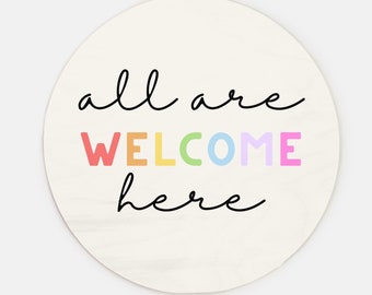 All are Welcome 10" Round Wood Welcome Sign Front Door, Birch Wood Door Sign, Classroom Decor, School Counselor Office Decor
