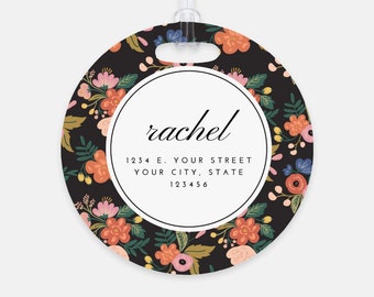 Custom Luggage Tag Round Bag Tag, Personalized Luggage Tag, Customizable Luggage Tag Wedding Favor, Floral Bag Tag, Travel Gifts for Her