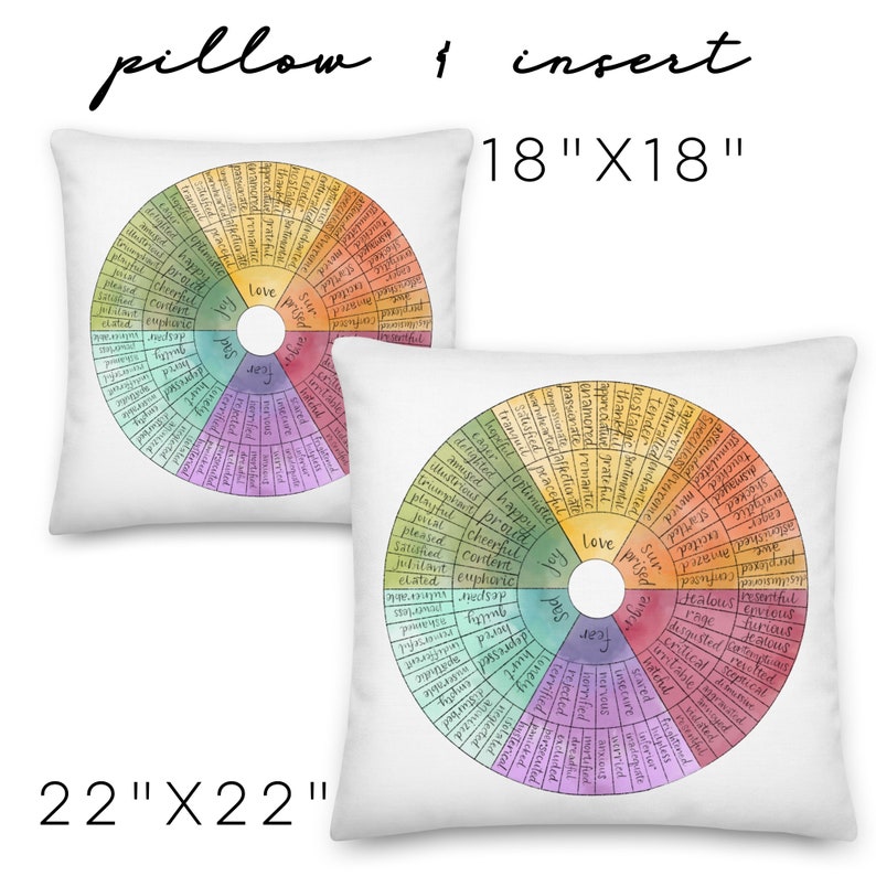 Feelings Wheel Premium Pillow Social Worker Gift Counselor Office Decor Mental Health Art Therapy Office Decor Emotions Wheel Feelings Chart image 8