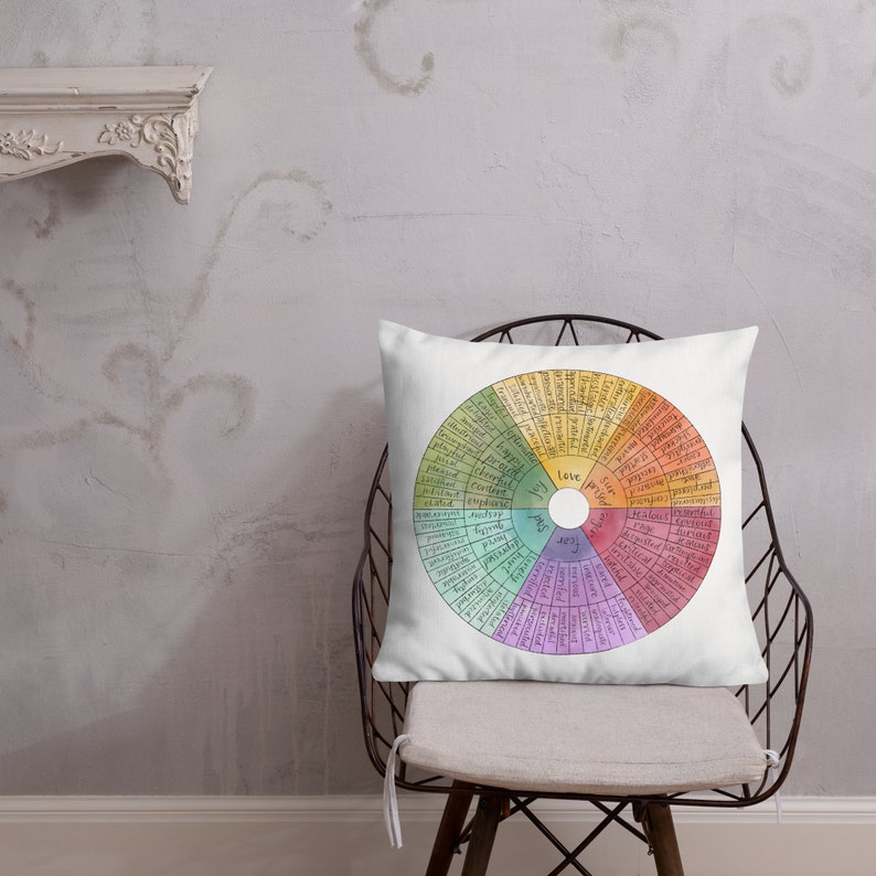 Feelings Wheel Premium Pillow Social Worker Gift Counselor Office Decor Mental Health Art Therapy Office Decor Emotions Wheel Feelings Chart image 10