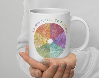 Feelings Wheel Extra Large Mug 20oz Jumbo Mug with Emotion Wheel, Self Care Gift, Social Worker Gift, Mental Health Emotional Intelligence