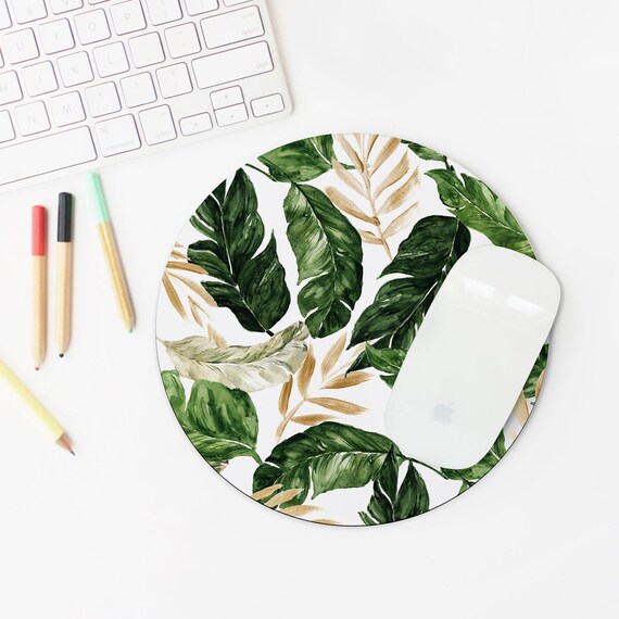 Tropical Mouse Pad Green And Gold Leaves Glam Office Decor Etsy