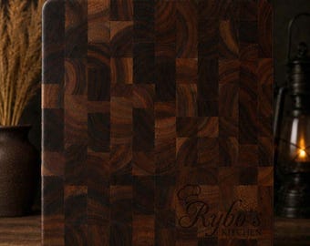 Personalized Acacia End Grain Cutting Board | Custom Engraved Butcher Block | Kitchen Board Decor |