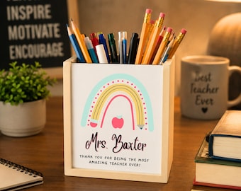 Personalised Teacher Pencil Holder | Custom Name Desk Organiser, Teacher Appreciation Gift