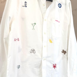 Custom Embroidered Oxford Button-Up Shirt | Personalized Icons, Symbols, Flowers, Food, Drinks