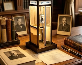 Handmade Rustic Vintage Telephone Booth Lamp, Classic British Street Phone Desk Light, Birthday Gift