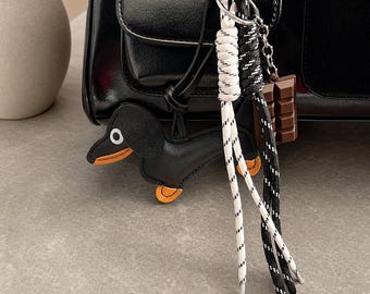Personalized Leather Rope Bag Charm,Dachshund Handbag Keychain,Custom Purse Accessory,Handmade Backpack Decor,Gifts for Best Friends