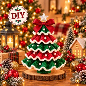 Kit per realizzare un albero di Natale all'uncinetto fai da te, con video tutorial in inglese e foglio di istruzioni inclusi. Kit per lavoretti natalizi fatti a mano, idea regalo per le decorazioni di Natale.