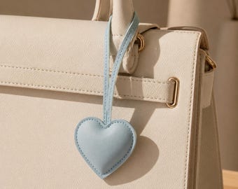 Handmade Leather Heart Bag Charm,Azure Heart Handbag Keychain,Purse Accessory，Backpack Decor,Gift For Her,Birthday Gift，Bridesmaid Gifts
