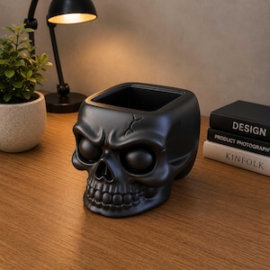 Skull Planter 3D Print STL, Gothic Skull Pot Model, Halloween Decor STL, Desk Organizer Planter, 3D Printing File