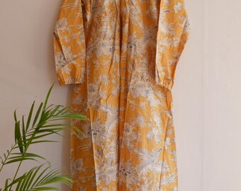 Langärmeliges V-Ausschnitt Loungewear Kleid Baumwolle Sommerkleid