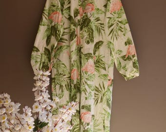 Hand-Block Flamingo Kaftan Kleid | Baumwolle langes Maxi Kleid | Jaipuri Handbedruckte Tropische Loungewear
