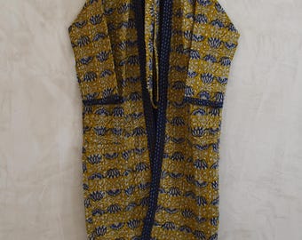 Indische handgemachte Baumwolle gesteppte Kantha Kimono Robe für Winter warme Bademantel Kleid