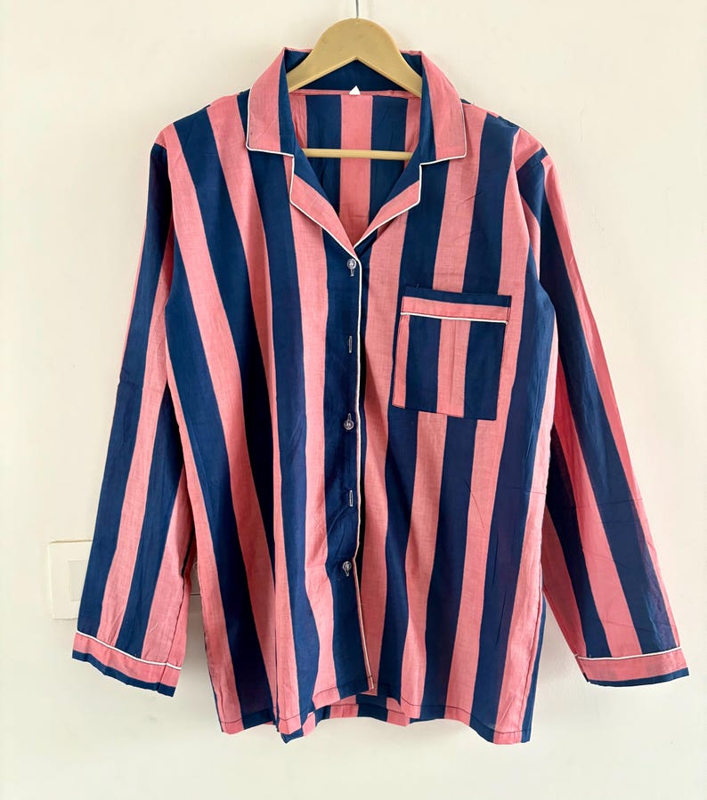Indian Hand Block Cotton Stripe Print Pyjamas Set Women Mid Night ...