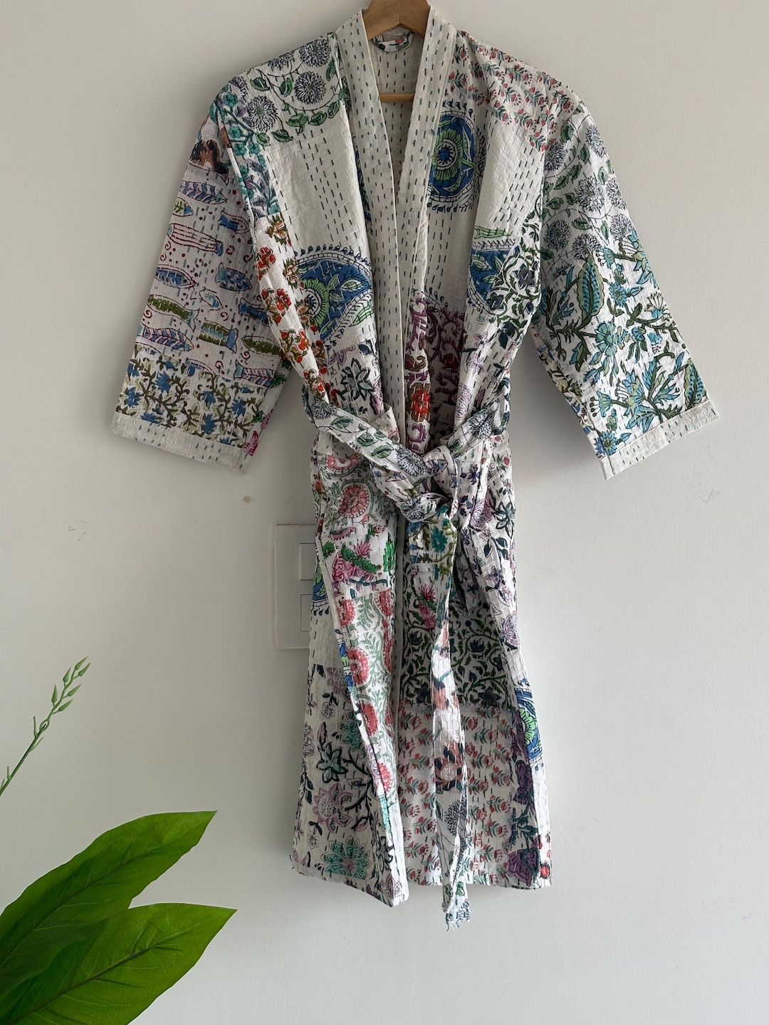 Block Print Robe Patchwork Cotton Robe Hand Block Print Quilted Kimono, Mix Patchprint ...