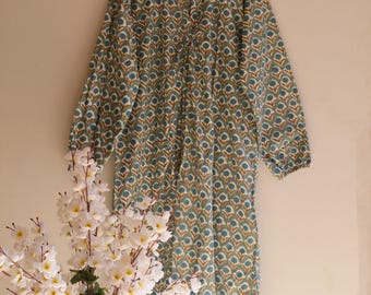 Pastell Blumen Baumwollkleid | Jaipuri Block Print Langer Kaftan | Elegante Sommer Nachtwäsche Kleid