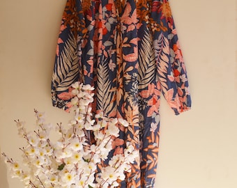 Kleid aus 100% Baumwolle mit Blockprint: Frauen Mutterschaft Loose Fit Robe