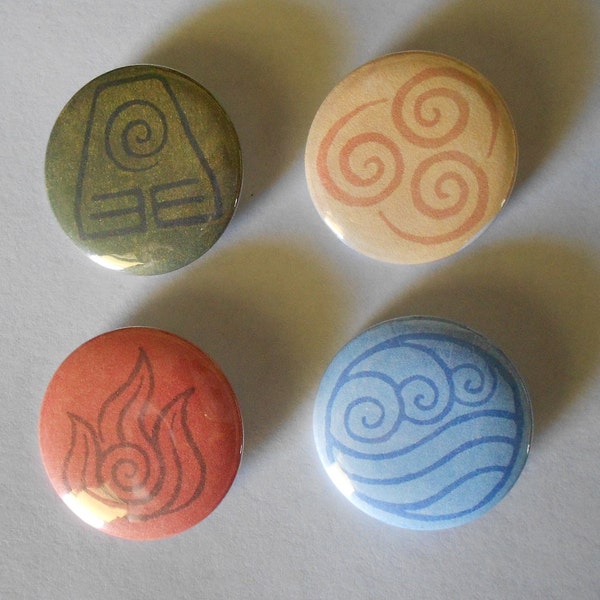 Avatar Earth/Fire/Air/Water 1.25" Pinback Button SET