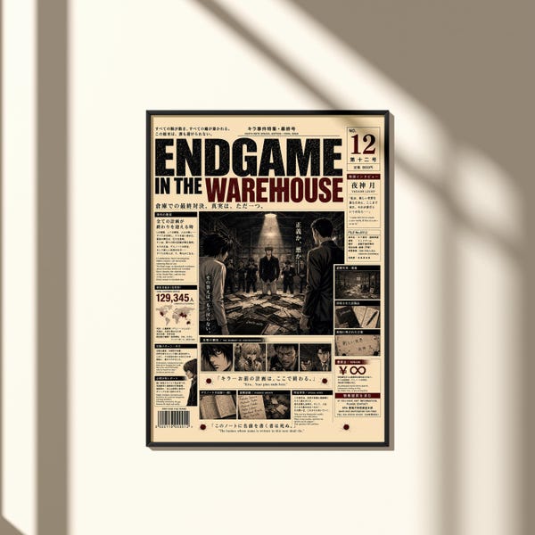 Death Note Endgame Warehouse Poster, Manga Art Print, Japanese Decor Artwork, Psychological Thriller Wall Art, Gift for Anime Lover