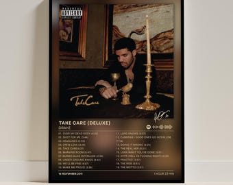 Drake Take Care Deluxe Poster, Tracklist Wall Art, Hip Hop Print, Rap Decor