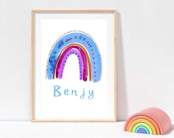 Personalised name print, rainbow nursery print, kids room decor, nursery wall art, customised name print, rainbow scandi print