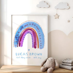 Impresión personalizada con detalles de nacimiento de bebé, impresión de arcoíris para guardería, decoración infantil, arte de pared con nombre de bebé, regalo para recién nacido, impresión con nombre de bebé, póster de nacimiento