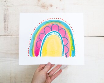 Pink and Yellow Rainbow Print / Home Decor / Nursery Wall Art / Art Print / Kids Prints / Colourful Nursery Print / Watercolour Painting