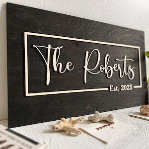 Personalized wood sign, established family name sign, custom wedding gift for couple, bridal shower gift, housewarming gift for wall