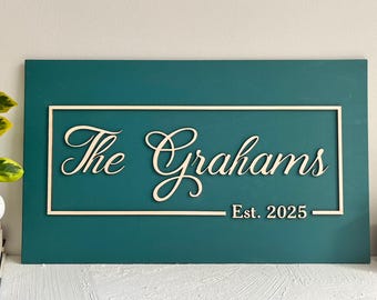 Personalized Family Name Wood Sign: 3D Lettering, Custom Colors