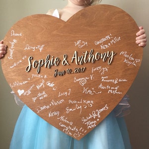 Wood heart wedding guestbook alternative, personalized home keepsake, family name sign