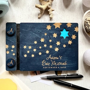Bar Mitzvah guest book, wood personalized album for Bar/Bat Mitzvah, elegant notebook, Sweet 16, Quinceanera, Graduation guestbook photobook