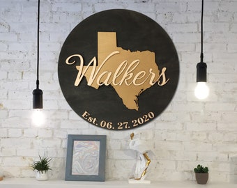 Personalized US State Wood Sign, Family Name Established Date